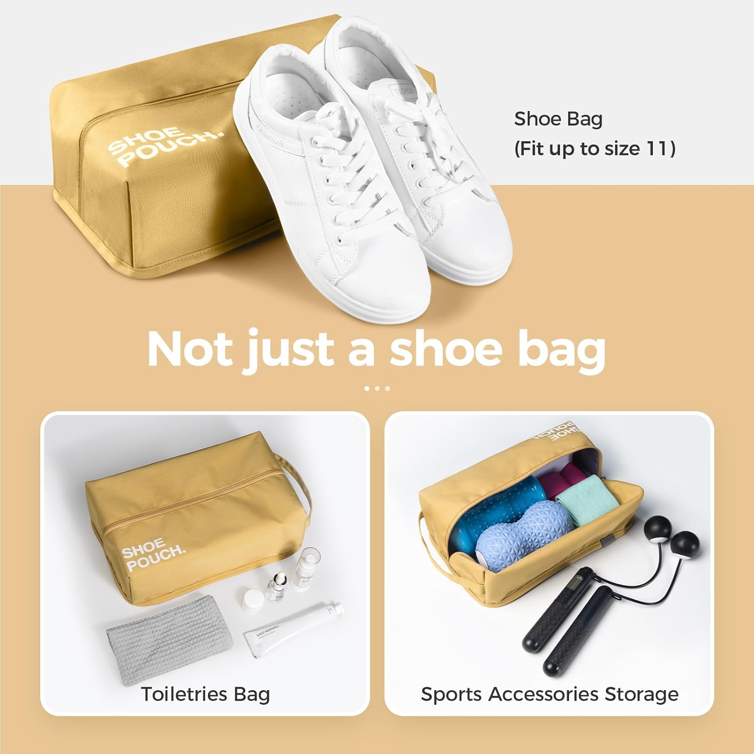 pack all Stylish Shoe Bag for Travel, Water-Resistant Shoe Pouch for Gym, Smell-Proof Soccer Cleats Bag for Sport (Dark Yellow)